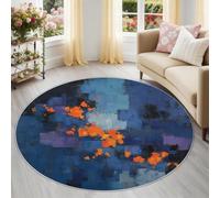 Round Rugs for Bedroom 200 cm, Blue Abstract Geometric Washable Soft Carpet | Distressed Color Block Color Blocks Non Slip Non Shedding Circle Rugs, Low Pile Carpet for Kids Kitchen Office Dining Room
