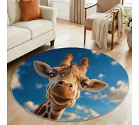 Round Rugs for Girls Boys 60 cm - Soft Fluffy Carpet Mat for Bedroom Circle Area Rug, Cute Cartoon Giraffe Animal Kids Home Floor Rug for Children'S Room Play Area, Sky Blue