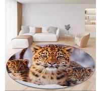 Round Rugs for Living Room 100 cm, Close-Up Snow Leopard Portrait Printed, Bedroom Colorful Round Area Rug, Washable Circle Anti Slip Carpet for Dining Room Kids Room Hallway