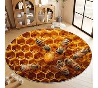 Round Rugs for Living Room 100 cm, Modern Surrealism Beehive Animals Round Circle Area Rugs for Bedroom - Non Slip Non Shedding Soft Low Pile for Kitchen Office Dining Room, Yellow