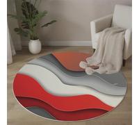 Round Rugs For Living Room 100Cm, Wavy Lines Pattern Circle Rug Machine Washable Modern Minimalist Style Carpet Floor Rugs Non Slip Soft Carpet Rug For Bedroom Kitchen Home Decor, Grayish Red