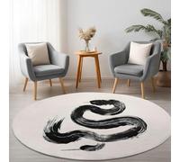 Round Rugs for Living Room 120 cm Minimalism Hand-Drawn Snake Washable Circle Area Rugs, White Non Slip Non Shedding Carpet Soft Low Pile Circular Carpet for Kids Room Kitchen Office Dining Room