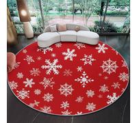 Round Rugs for Living Room 120 cm, Minimalist Animation Snowflakes Lines Theme, Red Washable Circle Rugs, Bedroom Short Pile Anti Slip Carpet for Dining Room Kids Room Hallway