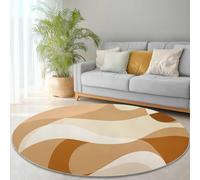 Round Rugs for Living Room 150 cm (Round) Fluffy Soft Carpet Abstract Curves Earth Tones Luxury Crawling Rug Machine Washable Indoor Circle Floor Mat for Bedroom Bathroom Hallway Brown Beige