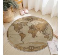 Round Rugs for Living Room 150 cm, Vintage World Map Soft Carpet Anti-Skid Large Luxury Crawling, Rug Machine Washable Indoor Circle Floor Mat for Bedroom Bathroom Hallway Home Decor, Dark Brown