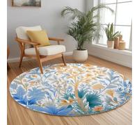 Round Rugs for Living Room 150 cm William Morris Style Jungle Plants Watercolor Area Rugs for Bedroom Washable Anti Slip Shaggy Soft Carpet Fluffy Floor Carpets for Kids Room
