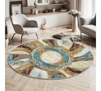 Round Rugs for Living Room 150cm, Soft Fluffy Low Pile Abstract Three-Dimensional Style Circle Area Rugs, Non Shedding Washable Oval Vortex Printed Floor Rug, for Bedroom Bedside Brown Carpet