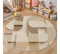 Round Rugs for Living Room 160cm, Soft Low Pile Modern Three-Dimensional Style Circle Area Rugs, Non Shedding Washable Abstract Geometry Arc Blocks Printed Floor Rug, for Bedroom Bedside Beige Carpet
