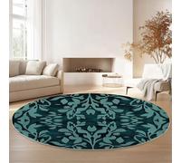Round Rugs for Living Room 180 cm, Modern Symmetrical Leaves Soft Carpet Anti-Skid Large Crawling, Rug Machine Washable Indoor Circle Floor Mat for Bedroom Bathroom Hallway Home Decor, Turquoise