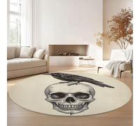 Round Rugs for Living Room 180 cm, Vintage Gothic Skull Rose Soft Carpet Anti-Skid Large Luxury Crawling, Rug Machine Washable Indoor Circle Floor Mat for Bedroom Bathroom Hallway Home Decor, Grey