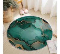 Round Rugs for Living Room 210 cm, Abstract Ink Texture Soft Carpet Anti-Skid Large Luxury Crawling, Rug Machine Washable Indoor Circle Floor Mat for Bedroom Hallway Home Decor, Emerald Green Gold