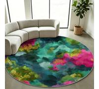 Round Rugs for Living Room 3 Feet, Machine Washable Contemporary Art Rug Low Pile Non-Shedding, Circle Kitchen Floor Carpet for Bedroom Lounge, Mottled Color Block Round Rug for Camping Picnic, Green