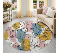 Round Rugs for Living Room, 60 cm Non Slip Washable Circle Rug for Bedroom Dining Room, Abstract Pop Art Stain Resistant Nursery Soft Low Pile Carpet for Dorm Apartment, Pink Blue Faces Lines Collage