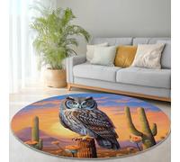 Round Rugs for Living Room 60 cm (Round) Fluffy Soft Carpet Realistic Owl Desert Luxury Crawling Rug Machine Washable Indoor Circle Floor Mat for Bedroom Bathroom Hallway brown orange