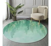 Round Rugs for Living Room 60cm, Plants Branches Leaves Printed, Natural Refreshing Round Area Rug, Washable Non Slip Green Circle Carpet for Dining Room Kids Room Hallway
