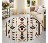 Round Rugs for Living Room, 80 cm Non Slip Washable Circle Rug for Bedroom, Traditional Rustic Stain Resistant Soft Low Pile Carpet for Dorm Glamping Guest Room, Beige Diamonds Arrows Geometric