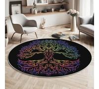 Round Rugs For Living Room 80Cm,Rainbow Colors Floating Tree Washable Circle Area Rugs For Bedroom,Non Slip Soft Low Pile Fantasy Plants Circular Carpet For Kids Room Kitchen Office Dining Room