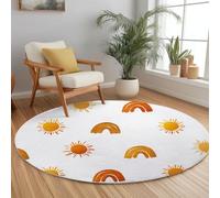 Round Rugs for Living Room 90 cm Bohemian Style Sun Rainbow Area Rugs for Bedroom Washable Anti Slip Shaggy Soft Carpet Fluffy Floor Carpets for Kids Room