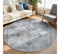 Round Rugs for Living Room 90 cm, Machine Washable Circle Rug Non Slip | Soft Fluffy Surface, Victorian Classic Traditional Acanthus Scrolled Leaves Round Area Rug for Bedroom Kids Room Home, Cream
