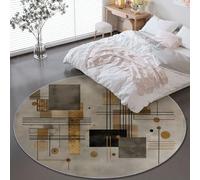 Round Rugs for Living Room 90 cm, Mid-20Th Century Modernism Lines Soft Carpet Anti-Skid Crawling, Rug Machine Washable Indoor Circle Floor Mat for Bedroom Hallway Home Decor, Khaki