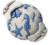 Round Rugs for Living Room 90 cm, Retro Underwater Blue Seahorse Seashell Soft Carpet Anti-Skid Large Luxury Crawling, Rug Machine Washable Indoor Circle Floor Mat for Bedroom Hallway Home Decor