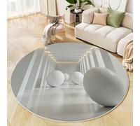 Round Rugs for Living Room 90cm, Corridor Sphere Printed, 3D Modern Minimalist Round Area Rug, Washable Non Slip White Circle Carpet for Dining Room Kids Room Hallway