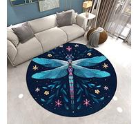 Round Rugs for Living Room Dragonfly Blue Leaves Round Outdoor Rug Non-Slip Rugs Living Room Bedroom Washable Rug for Kids Room Bedside Circle Rug Soft Round Rug 120 cm