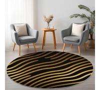 Round Rugs for Living Room, Modern Minimalism Washable Area Rugs for Bedroom, Non Slip Rug for Dining Room Home Office, Soft Low Pile Floor Carpet for Home Decor, 80 cm Gold Lines Waves