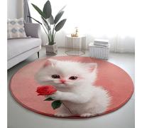 Round Rugs for Living Room Orange Cat Flower Round Rugs Indoor Outdoor Use for Bedroom Computer Chair Garden Porch Balconies Patio Decor Washable Rug for All Spaces 120 cm