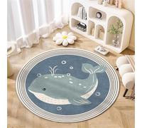 Round Rugs for Living Room Shaggy Fluffy Living Room Classroom Area Rug Carpet Kids Floor Mat Blue Pink Crawling Play Mat Indoor Anti-Skid Bedroom Boys Girls Room Rabbit Whale (Blue 2, 80x80CM)