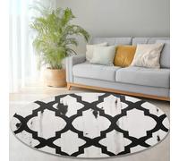 Round Rugs Geometric Moroccan Minimalist Indoor Flannel Carpet 150 cm (Round) Soft Non Slip & Shedding Carpet Floor Mat for Bedroom Living Room Playroom Black White