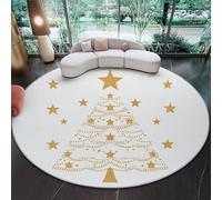 Round Rugs Golden Christmas Tree Stars Simple Christmas Indoor Flannel Carpet 60 cm (Round) Soft Non Slip & Shedding Carpet Floor Mat for Bedroom Living Room Playroom Beige Gold