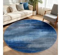 Round Rugs Grey Tones Texture Circle Area Rug 120 cm | Abstract Modern Circular Carpet for Living Room Bedroom Dorm Dining Room Table, Non Slip Soft Low Pile Stain Resistant, Blue