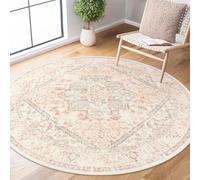 Round Rugs Indoor/Outdoor for Living Room Kitchen Bedroom Kids Room Garden Home Decor,Vintage Floral Pattern Oriental,Pink,ø 150 cm