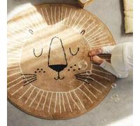 Round Rugs Lion Head Pattern Circular Carpet Kids Room Decorations Mat,Brown, ø 150 cm, Small Children's Rug Cartoon Playmat School Playroom