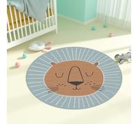 Round Rugs Lion Head Pattern Circular Carpet Kids Room Decorations Mat,Light Blue, ø 120 cm, Small Children's Rug Cartoon Playmat School Playroom