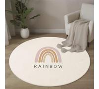 Round Rugs Living Room 100 cm, Arch Sign Area Rugs Minimalist Style Washable Non-Slip Carpet Low Pile Floor Mat for Dining Room, Bedroom, White