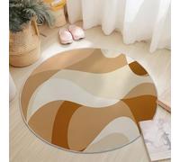 Round Rugs Living Room 100 cm, Modern Abstract Lines Curves Printed, Area Rugs for Bedroom Non Slip - Brown Apricot Modern Soft Plush Carpets, Non Shedding Bedside Rug for Kids Room