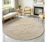 Round Rugs Living Room 100 cm Washable Abstract Modern Beige | Ripple Pattern Striped Soft Non-Slip Low Pile & Pet Friendly Carpet for Bedroom Nursery Under Dining Table Home Office Decor