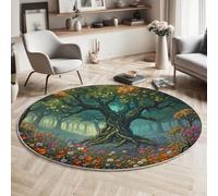 Round Rugs Living Room 100cm, The Jungle Book Area Rugs Machine Washable Non-Slip Carpet Low Pile Non-Shedding Ancient Trees Reaching The Sky Design Carpet for Dining Room, Bedroom, Sofa, Green