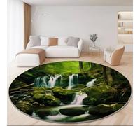 Round Rugs Living Room 120 cm, Nature Waterfall Moss Rocks Printed, Area Rugs for Bedroom Non Slip - Colorful Modern Soft Plush Carpets, Non Shedding Bedside Rug for Kids Room