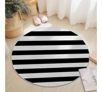 Round Rugs Living Room 120cm, Simplicity Area Rugs Machine Washable Non-Slip Carpet Retro Fashion Stripes Low Pile Non-Shedding printed carpet Suitable for dining room bedroom Black