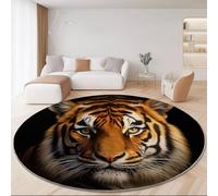 Round Rugs Living Room 140 cm, Close-Up Portrait Tiger Texture Printed, Area Rugs for Bedroom Non Slip - Colorful Modern Soft Plush Carpets, Non Shedding Bedside Rug for Kids Room