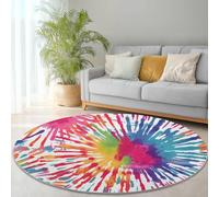 Round Rugs Living Room 150cm, Abstract Area Rugs Machine Washable Non-Slip Carpet Watercolor Tie-Dye Fireworks Low Pile Non-Shedding printed carpet Suitable for dining room bedroom Color