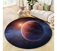 Round Rugs Living Room 180 Cm, Space Planets Rugs, Machine Washable, Non-Slip Carpet, Low Pile, Non-Shedding, Planetary Elements, Dining Room, Bedroom, Office, Dark Blue Soft Comfortable