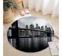 Round Rugs Living Room 180cm, Photography Area Rugs Machine Washable Non-Slip Carpet City Buildings Bridge Low Pile Non-Shedding printed carpet Suitable for dining room bedroom Grey