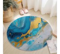 Round Rugs Living Room 200 cm, Blue Area Rugs Machine Washable Non-Slip Carpet Low Pile Non-Shedding, Abstract Lines Marble Printed Design for Dining Room Bedroom