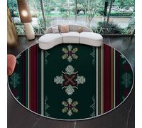 Round Rugs Living Room 60 cm (round), Retro Christmas Snowflakes Geometric Patterns Area Rugs Machine Washable Non-Slip Carpet - Low Pile Non-Shedding Black Printed Design Dining Room Bedroom