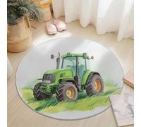 Round Rugs Living Room 60cm, Watercolor Area Rugs Machine Washable Non-Slip Carpet Cute Simple Tractor Low Pile Non-Shedding printed carpet Suitable for dining room bedroom Green
