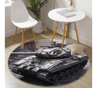 Round Rugs Living Room 80 cm, Sci-Fi Retro Armored Vehicle Architecture Printed, Area Rugs for Bedroom Non Slip -Black White Modern Soft Plush Carpets, Non Shedding Bedside Rug for Kids Room